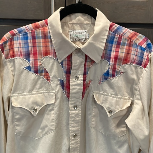 H BAR C 70’s - 80’s Vintage California Ranchwear Mens Pearl Snap Down Medium - Picture 2 of 11
